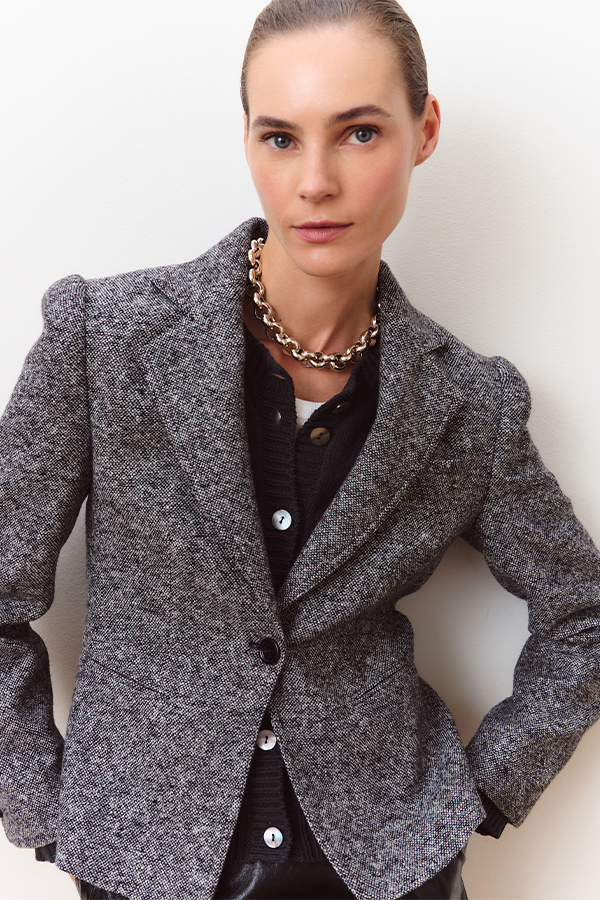 Tweed-Blazer mit Brusttasche